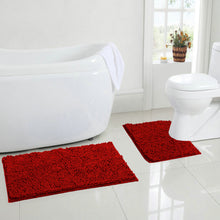 Load image into Gallery viewer, LuxUrux Bathroom Rugs Luxury Chenille 2-Piece Bath Mat Set, Red
