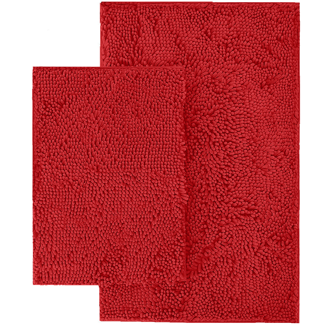 Microfiber 2-Piece Rectangular Mats Set, 20x30 & 15x23 Inch, Red
