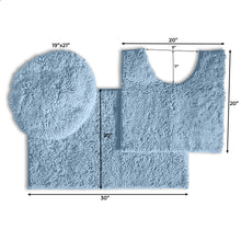 Load image into Gallery viewer, 3pc Set (Style B) Bath Rug + U Shape Toilet Mat + Round Toilet Lid Cover Rug, Sky Blue
