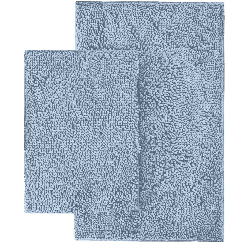 Microfiber 2-Piece Rectangular Mats Set, 20x30 & 15x23 Inch, Sky Blue