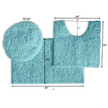 Load image into Gallery viewer, 3pc Set (Style B) Bath Rug + U Shape Toilet Mat + Round Toilet Lid Cover Rug, Spa Blue
