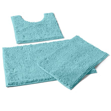 Load image into Gallery viewer, 3 Piece Set (Style A) Bath Rugs + U Shape Toilet Mat, Spa Blue

