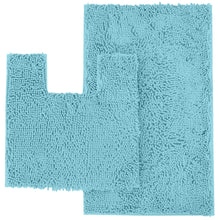 Load image into Gallery viewer, 2 Piece Bath Rug + Square Cutout Toilet Mat Set, Spa Blue
