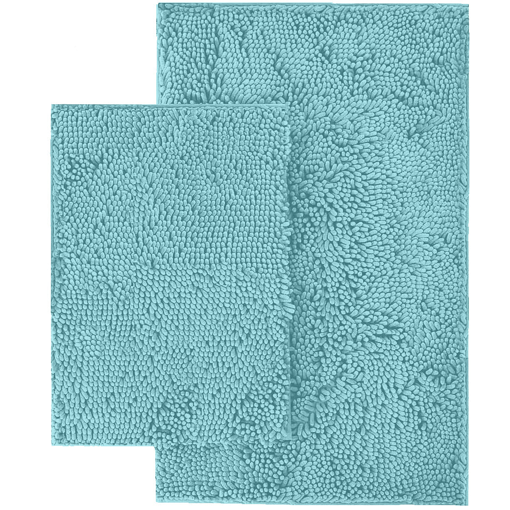 Microfiber 2-Piece Rectangular Mats Set, 20x30 & 15x23 Inch, Spa Blue