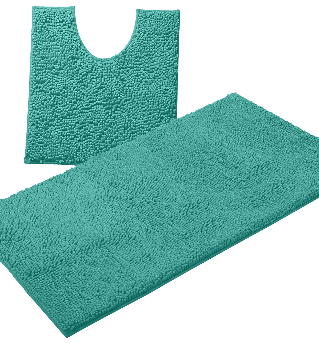 Bathroom Rugs Luxury Chenille 2-Piece Bath Mat Set, Large, Turquoise