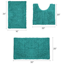 Load image into Gallery viewer, 3 Piece Set (Style A) Bath Rugs + U Shape Toilet Mat, Turquoise
