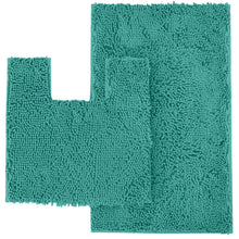 Load image into Gallery viewer, 2 Piece Bath Rug + Square Cutout Toilet Mat Set, Turquoise
