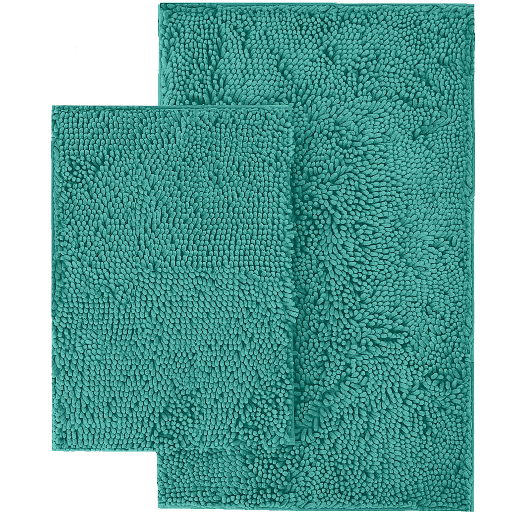 Microfiber 2-Piece Rectangular Mats Set, 20x30 & 15x23 Inch, Turquoise
