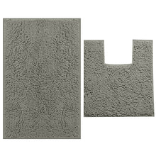 Load image into Gallery viewer, 2 Piece Bath Rug + Square Cutout Toilet Mat Set, Warm Gray
