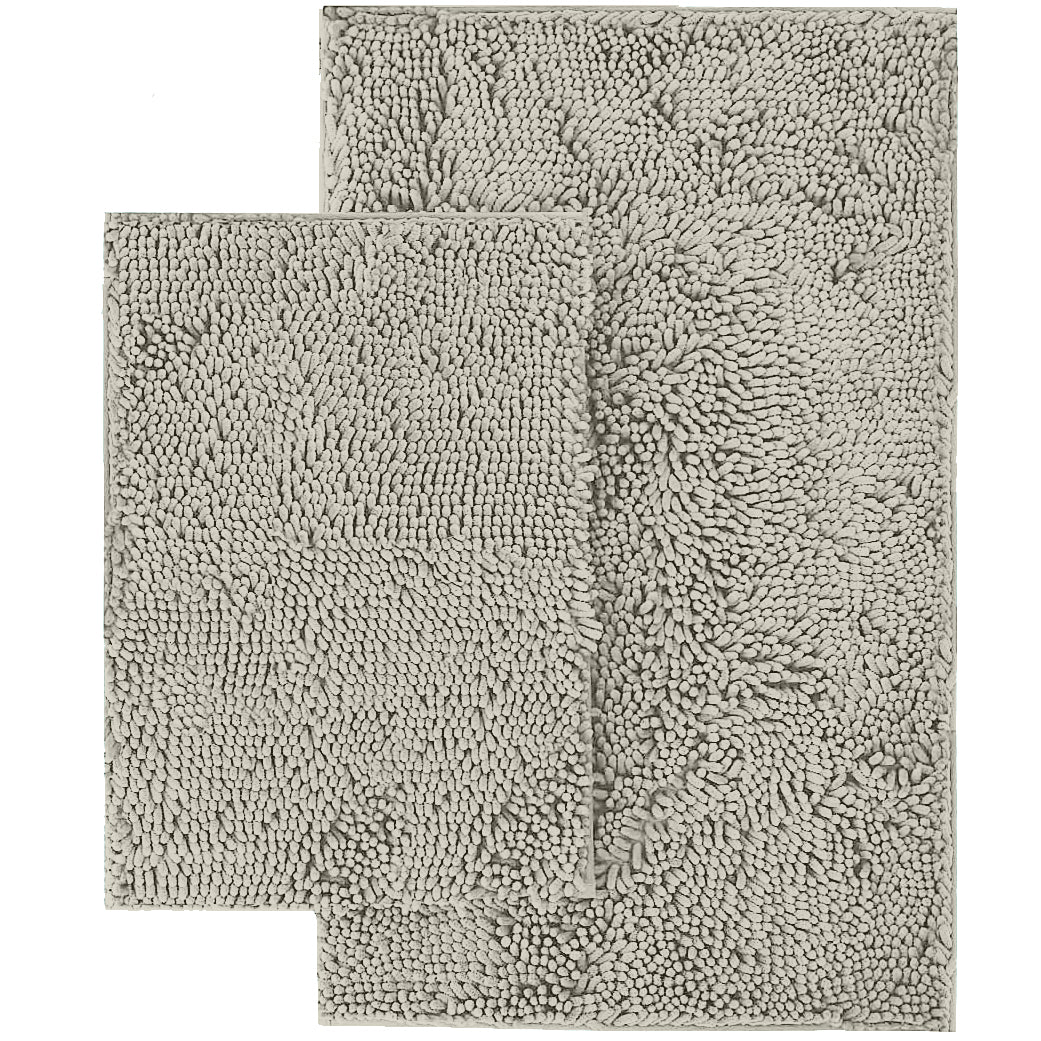 Microfiber 2-Piece Rectangular Mats Set, 20x30 & 15x23 Inch, Warm Grey