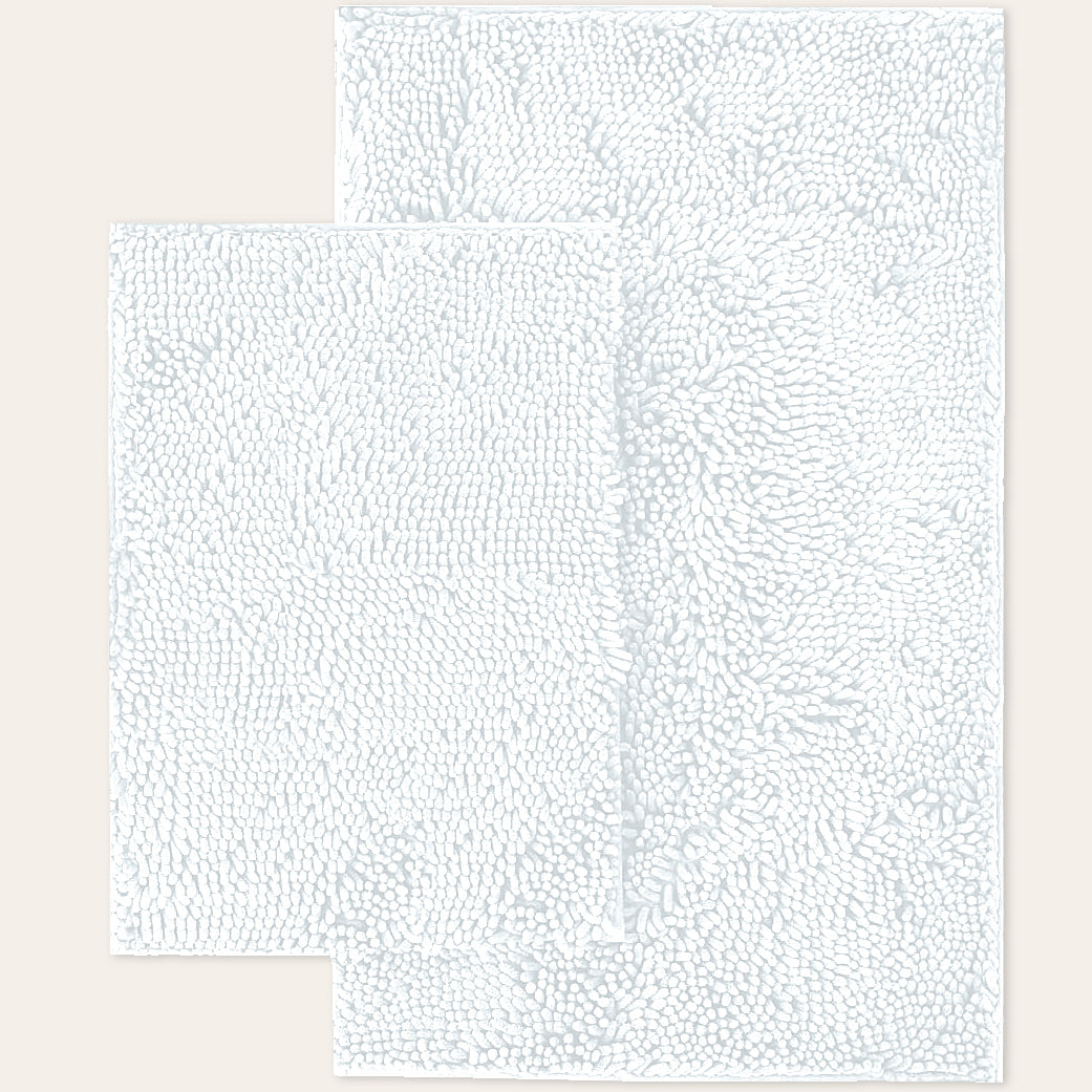 Microfiber 2-Piece Rectangular Mats Set, 20x30 & 15x23 Inch, White