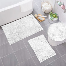 Load image into Gallery viewer, 3pc Set (Style C) Bath Rugs + Round Toilet Lid Rug, White
