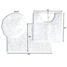 Load image into Gallery viewer, 3pc Set (Style B) Bath Rug + U Shape Toilet Mat + Round Toilet Lid Cover Rug, White
