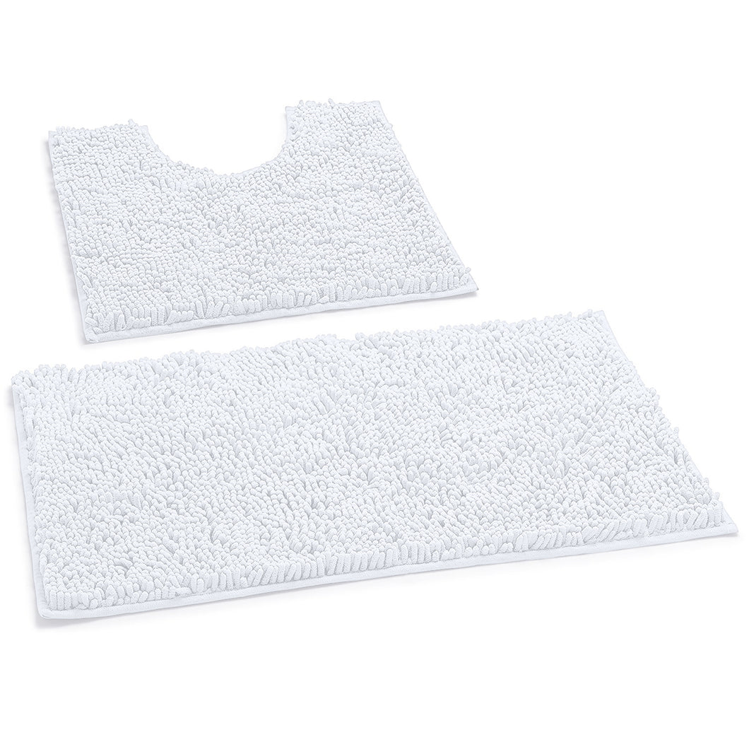 LuxUrux Bathroom Rugs Luxury Chenille 2-Piece Bath Mat Set, White