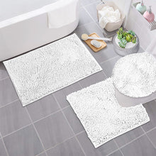 Load image into Gallery viewer, 3pc Set (Style B) Bath Rug + U Shape Toilet Mat + Round Toilet Lid Cover Rug, White
