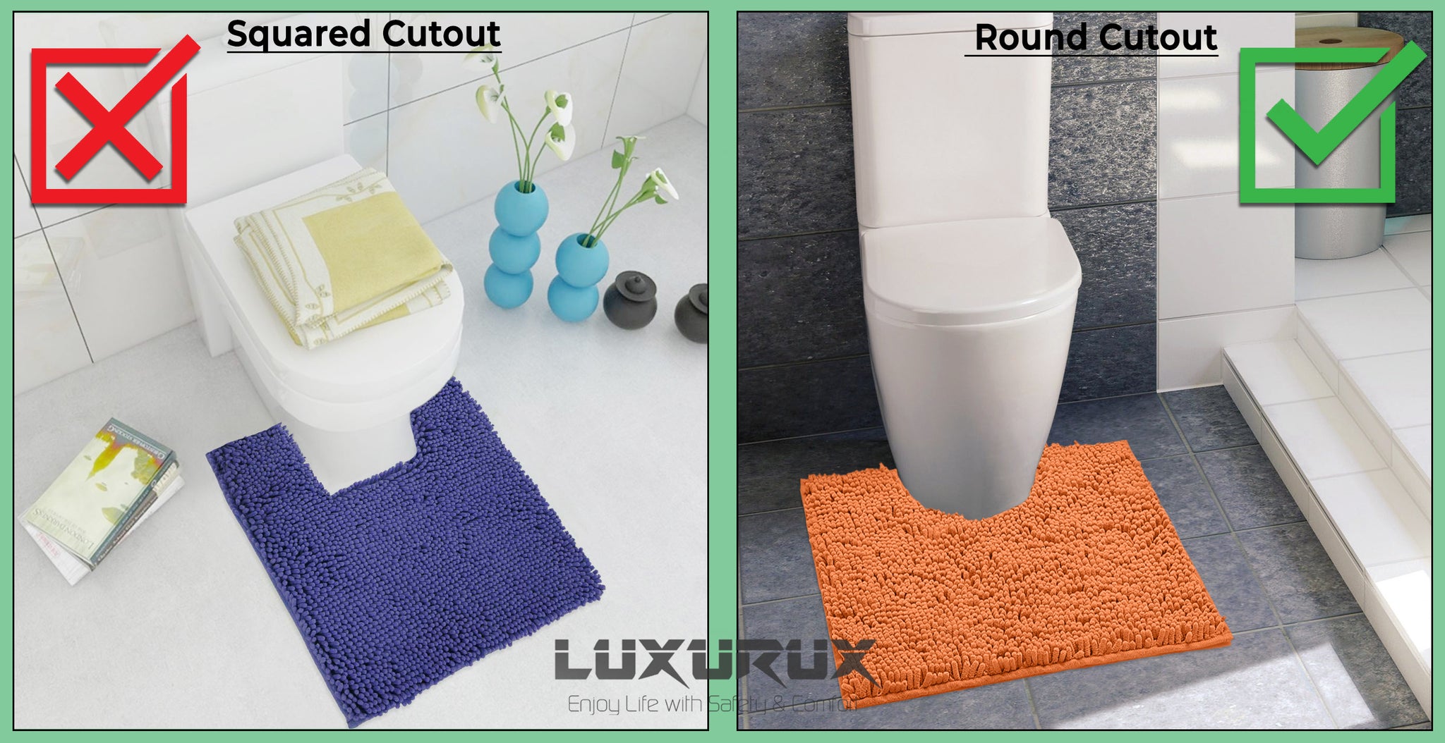 Bath Mat by LuxUrux Extra-Soft Plush Non-Slip Bathroom Rug Luxury Chenille Microfiber Material Super Absorbent Shaggy Bath Rug Machine Wash & Dry