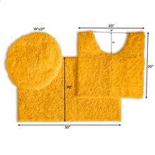 Load image into Gallery viewer, 3pc Set (Style B) Bath Rug + U Shape Toilet Mat + Round Toilet Lid Cover Rug, Mustard
