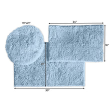 Load image into Gallery viewer, 3pc Set (Style C) Bath Rugs + Round Toilet Lid Rug, Sky Blue
