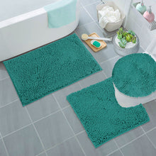 Load image into Gallery viewer, 3pc Set (Style B) Bath Rug + U Shape Toilet Mat + Round Toilet Lid Cover Rug, Turquoise
