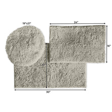 Load image into Gallery viewer, 3pc Set (Style C) Bath Rugs + Round Toilet Lid Rug, Warm Grey
